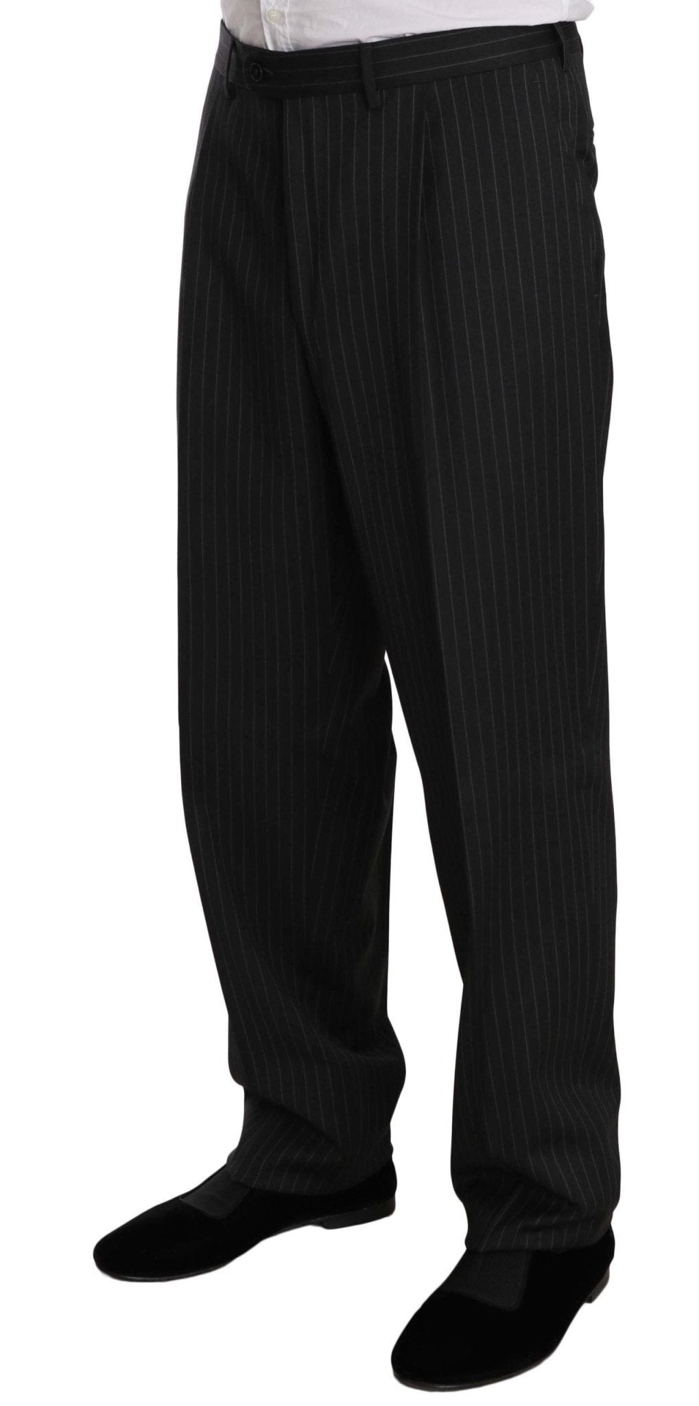 Z ZEGNA Black Striped Two Piece 3 Button 100% Wool Suit - Fizigo